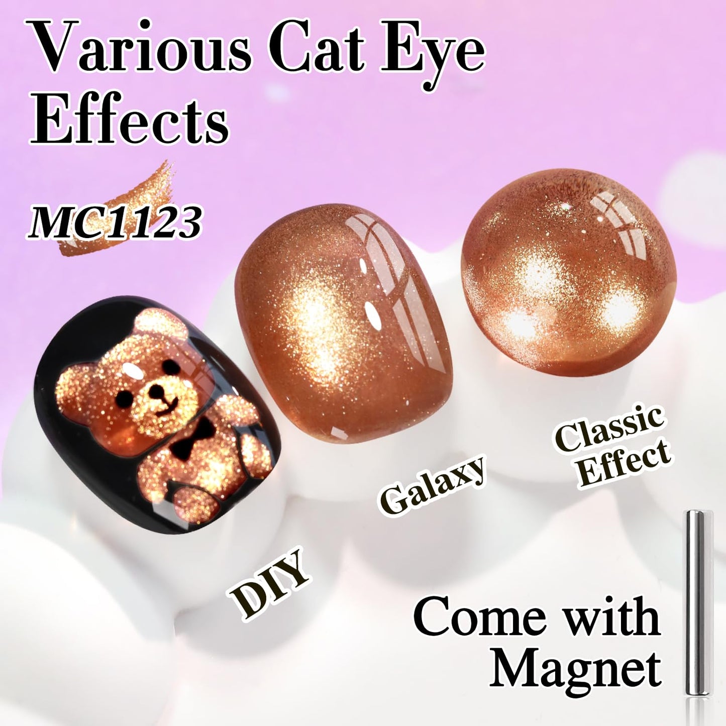 Double Rhythm 15ML Ice Glass Cat Eye Gel Polish with Magnet Holographic Glitter Shimmer Translucent Sheer Color Salon Soak Off Magnetic Nail at Home (Tea Gold-MC1123)