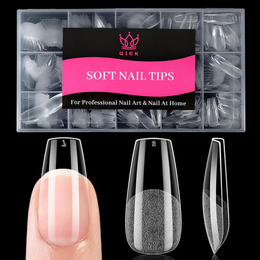 Medium Coffin False Nail Tips, 15 Sizes 510 PCS Clear Soft Press On Fake Nail Pre-shaped Half Matte Full Cover Gel Nail Tip Extensions Strong Thick Long Lasting for DIY Beginners & Salon Manicure