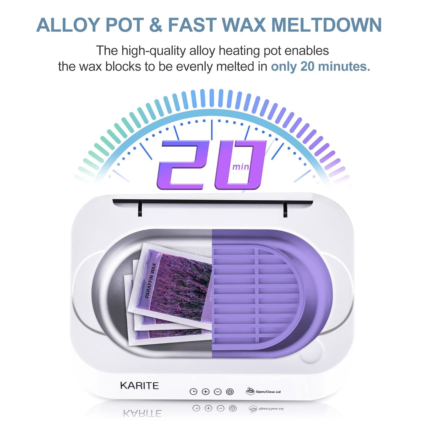 KARITE Paraffin Wax Machine for Hands and Feet with Auto Open Lid, Paraffin Bath,20Min Fast Wax Meltdown, Precision Temperature Control, 4500ml Paraffin Warmer with 8Pack Refills