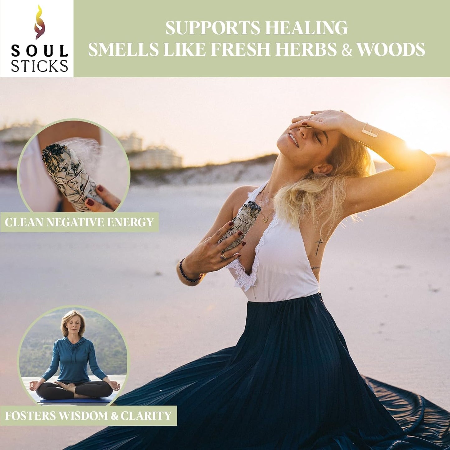 SOUL STICKS 6 Inch 6-Pack Organic California White Sage Smudge Sticks Bulk for Home Cleansing, Negative Energy Removal, Good Energy Meditation & Smudging Rituals | Pure Sage Bundles