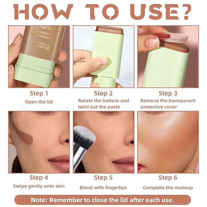 Cream Contour Stick for Cheeks Tint, Multi-Use Makeup Highlighter Blush Bronzer Stick, Natural Glow Solid Moisturizer Stick Blendable Illuminator On-the-Go Shimmer Cream Contour Makeup-02