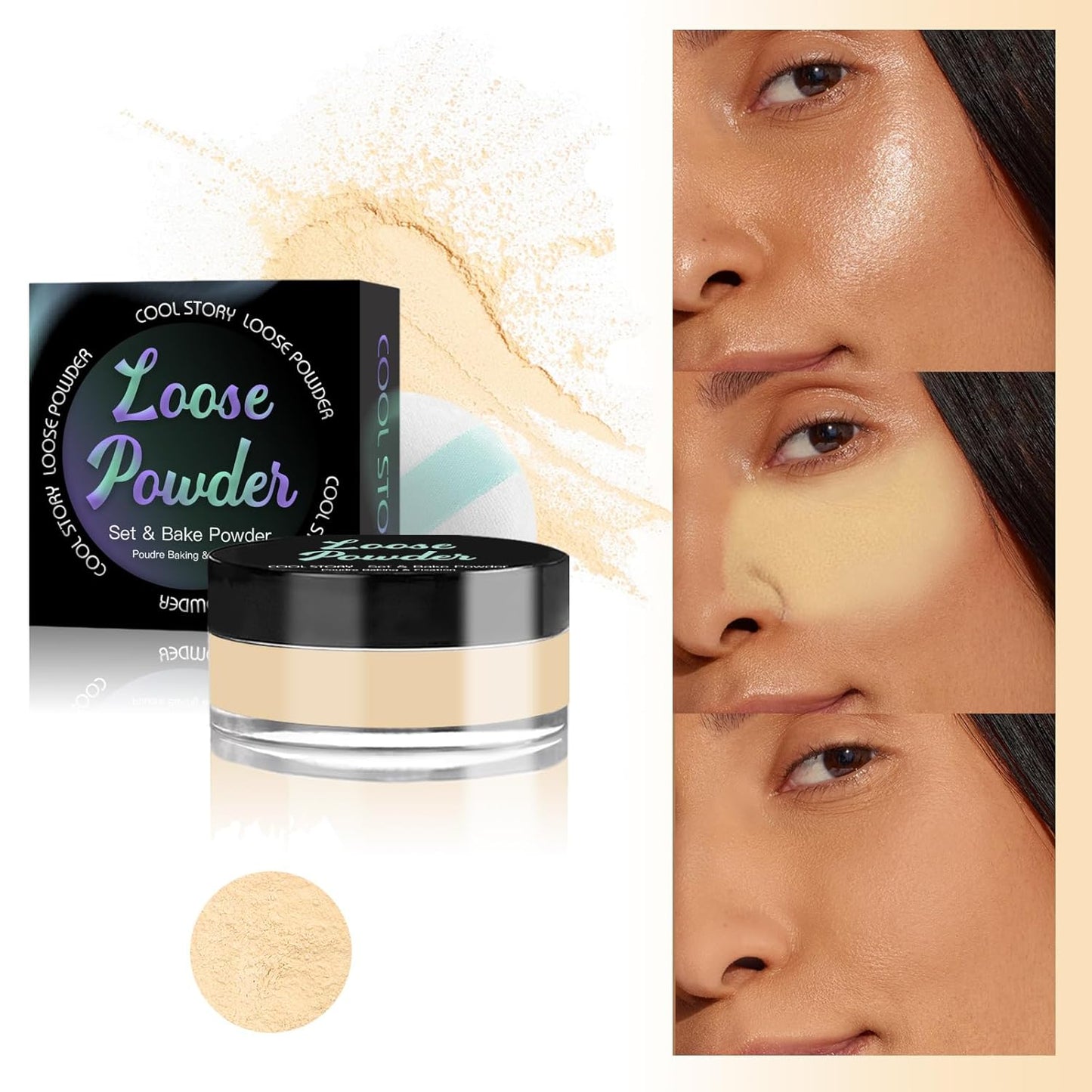 Loose Setting Powder, Bake Makeup Powder Full Coverage Matte Finish (Light Medium, 6g/O.21oz)