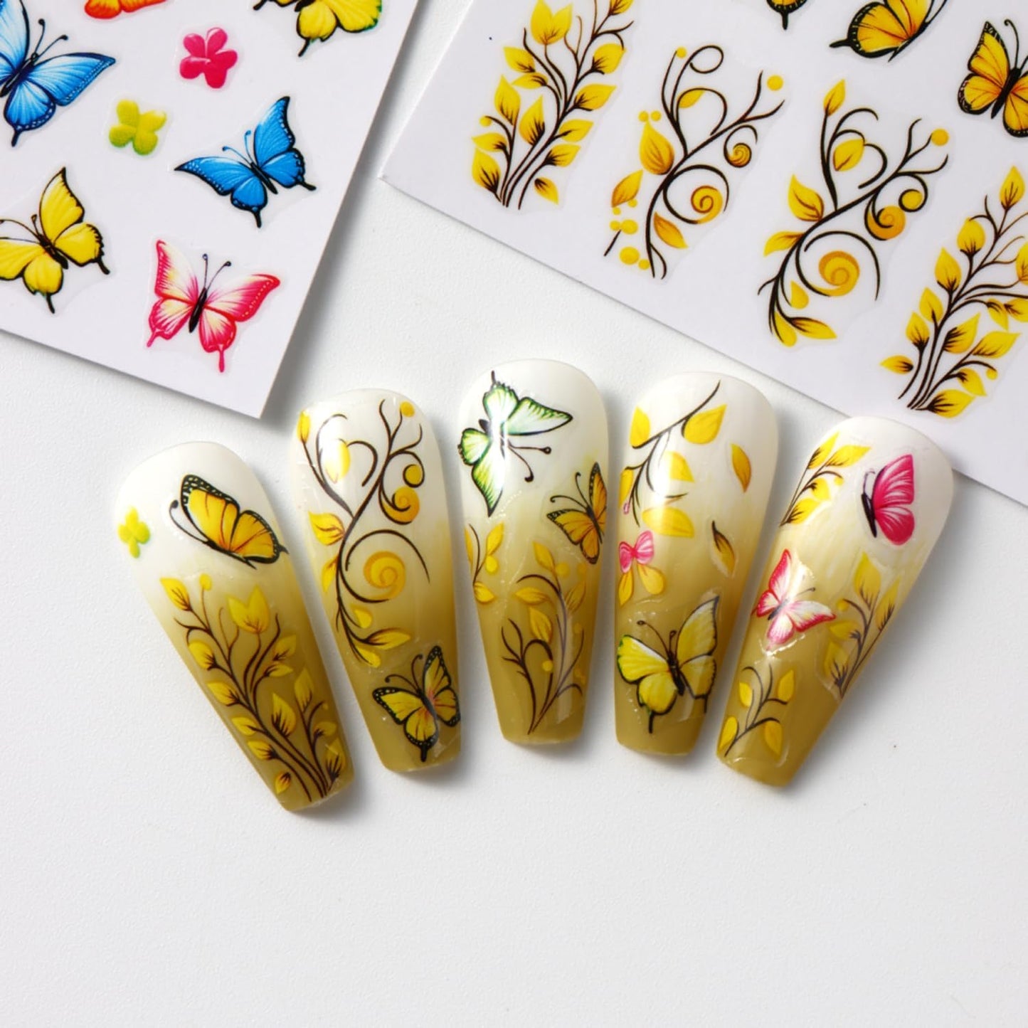 Stickers para Uñas Nail Stickers Self-Adhesive Sticker Butterfly Flower Calcomanías para Uñas Bee Colorful Floral Art Design Accessories Hight Quality 8 Sheets