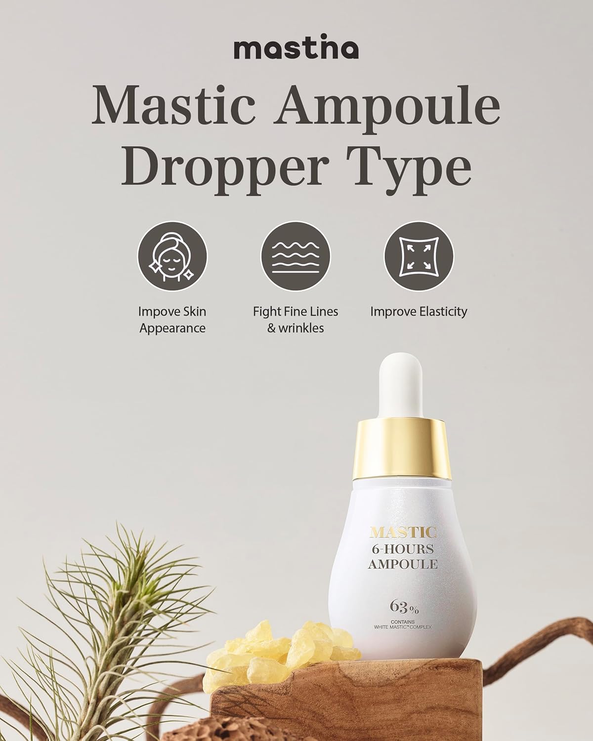 MASTINA Mastic Ampoule Serum Dropper Type (0.5fl oz, Pack of 2) White Mastic Complex 63%, Tranexamic Acid 2%, Niacinamide 5% - Face Serum for Firming, Hydrating, Radiant Glass Skin. Korean Skin Care