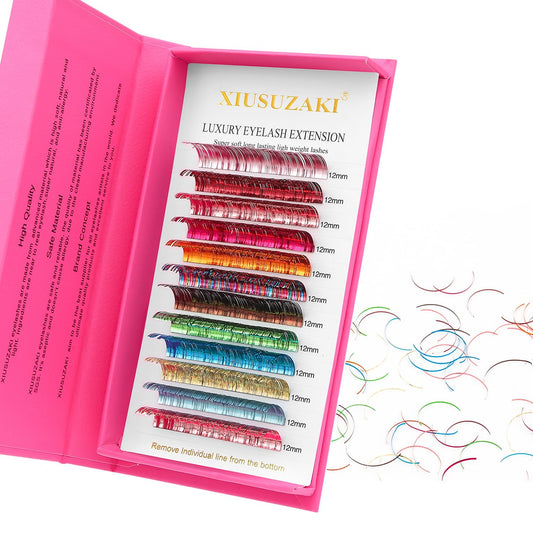 Glitter Spike Tinsel Eyelash Extensions 0.07 Colored Lashes Extension D Curl Lashes 13mm Lash Extensions Soft False Eyelashes Volume Lashes 12 Rows Professional Use(Glitter,0.07-D,13mm)