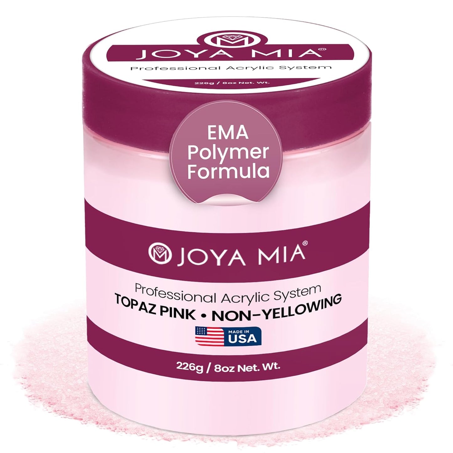 Joya Mia Acrylic Powder for Nails, MMA-Free, Super Adhesion Professional Powder for Flawless & Long-Lasting Nail Enhancements, Easy Application, Vibrant & Stunning Colors - Topaz Pink, 8 oz