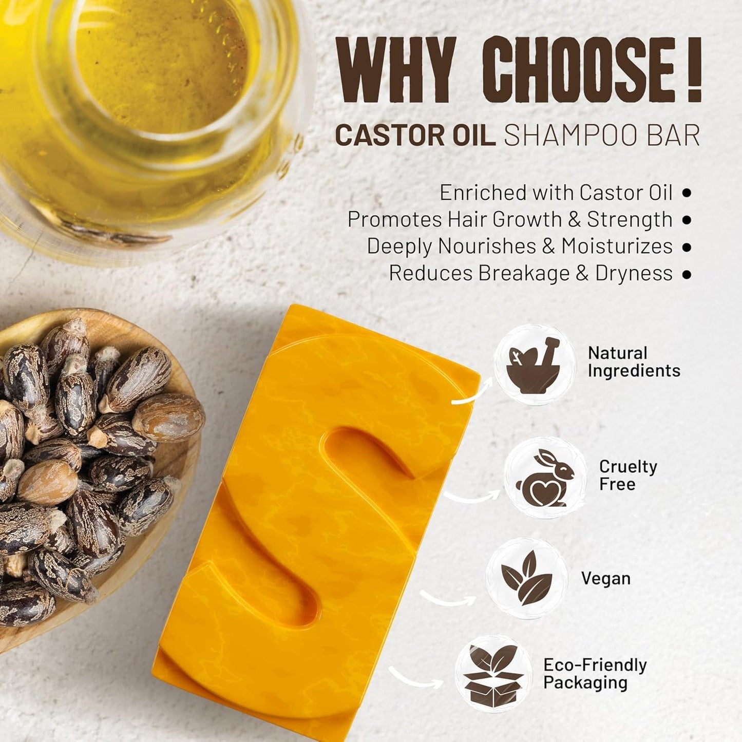Herbishh Castor Oil Shampoo Bar – Nourishing Solid Shampoo Bar for Hair Growth & Thinning Hair – Castor Oil Shampoo Soap for Moisturized Scalp – Natural Soap 3.53 oz Pack of 4
