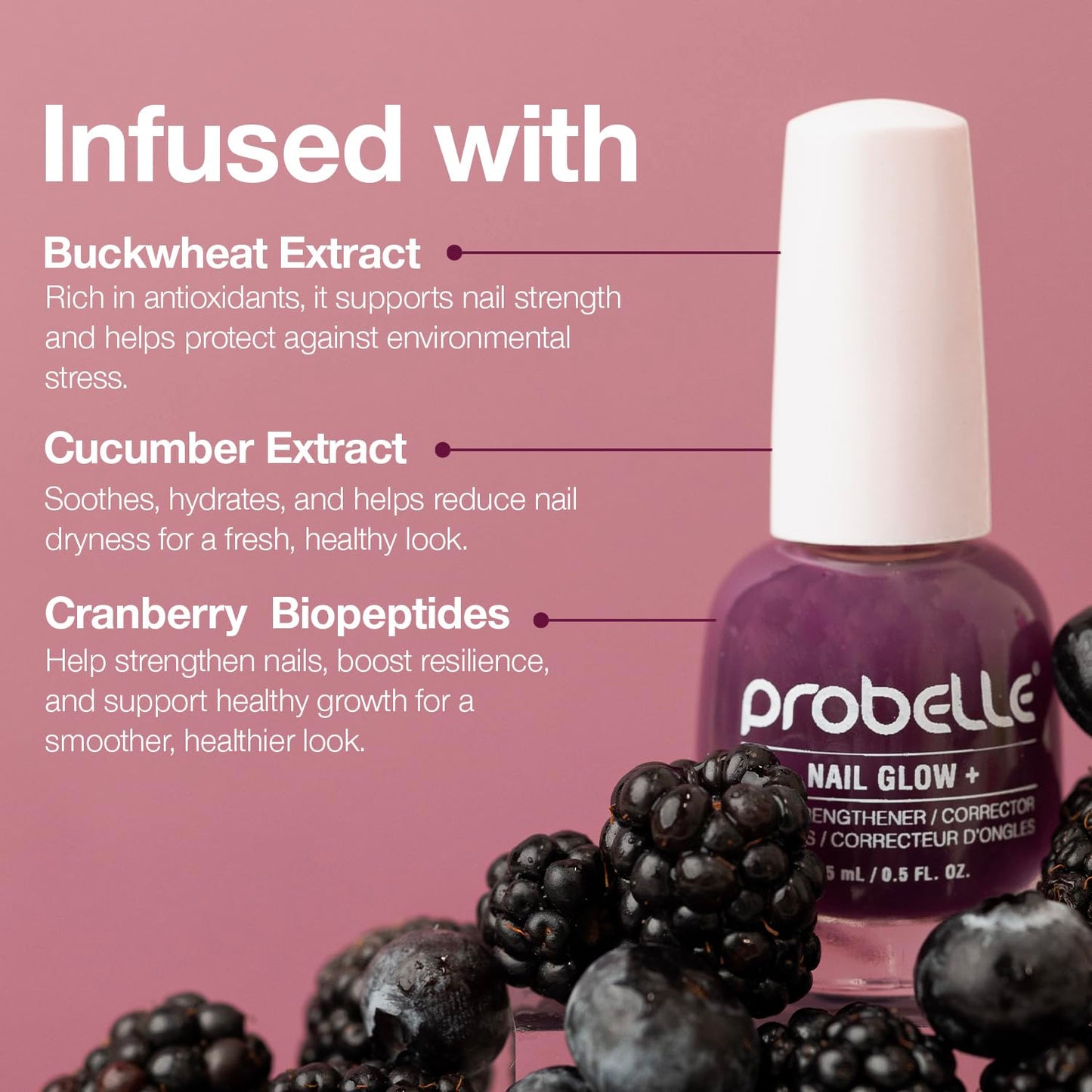 Probelle Nail Glow + Nail Strengthener and Hardener with Sheer Jelly Tint, Hard To Resist Ultra Glowy Nail Shine, Tinted Nails Strengthening Blush for Brittle, Thin, Damaged Nails 0.5 oz (Violet)