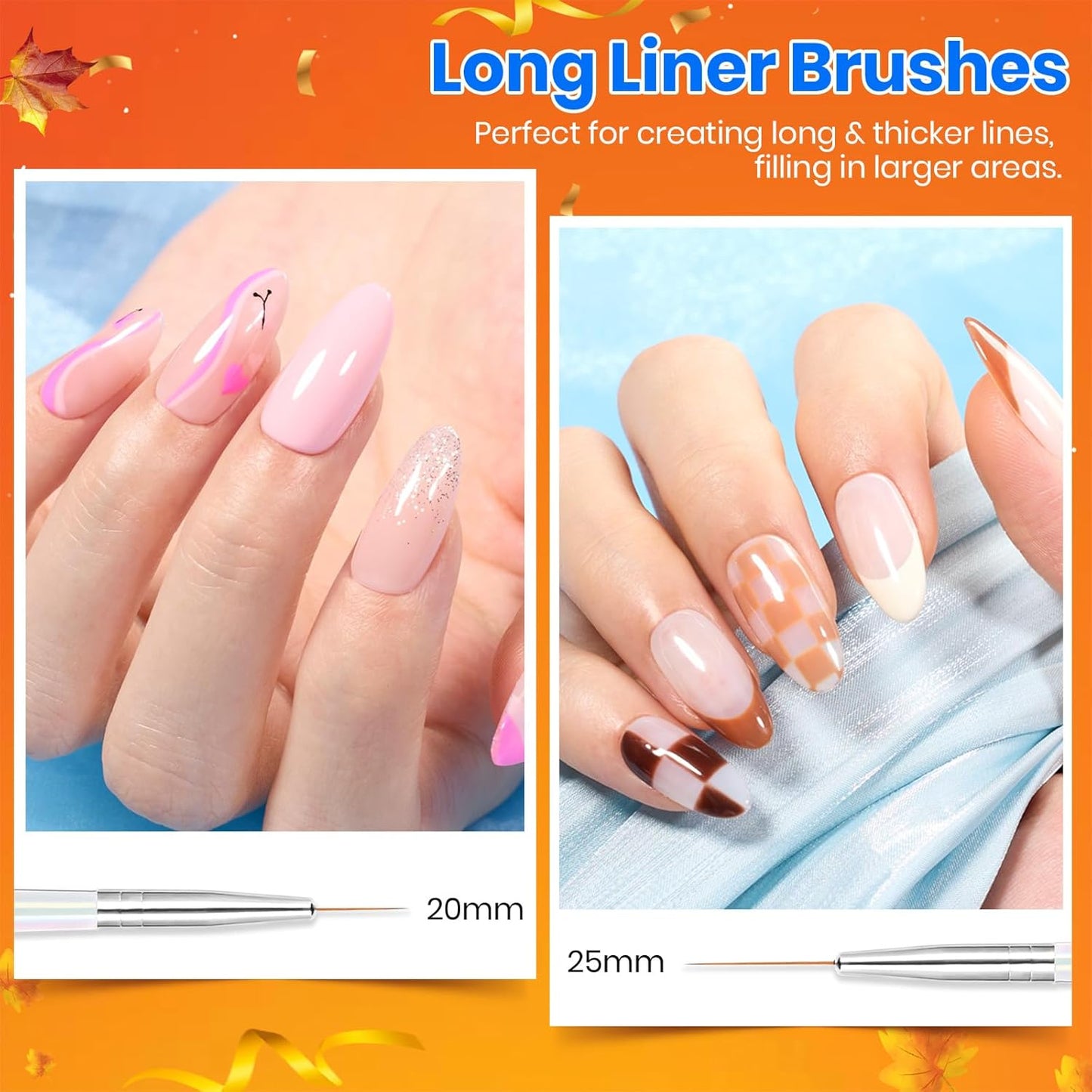 Beetles Nail Art Pens Brushes, 5pcs Nail Art Liner Brushes Set Painting Nail Dotting Drawing Tool for Long Lines, Details, Fine Drawing Sizes 7/11/15/20/25mm Gift for Women