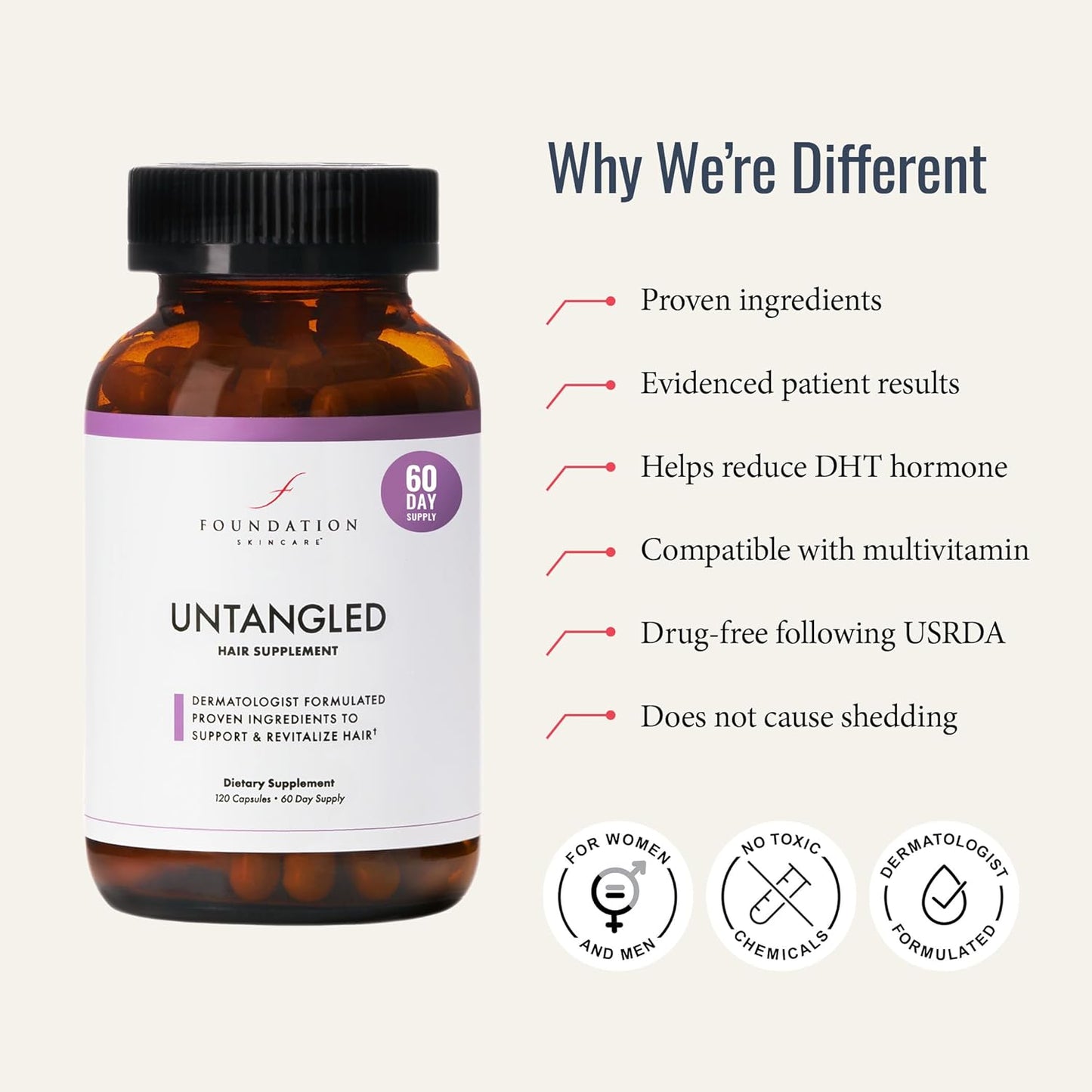 UnTangled Hair Vitamins (60-day supply) - Collagen & Biotin Supplement for Women & Men, Visibly Thicker, Faster Hair Growth