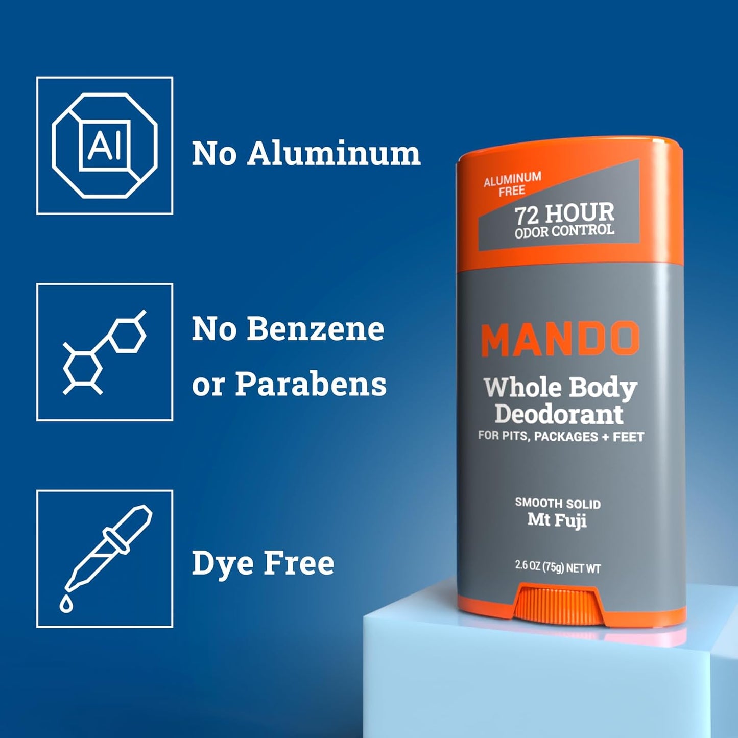 Mando Whole Body Deodorant For Men - Smooth Solid Stick - 72 Hour Odor Control - Aluminum Free, Baking Soda Free, Skin Safe - 2.6 Ounce (Pack of 2) (Mt Fuji & Pro Sport)