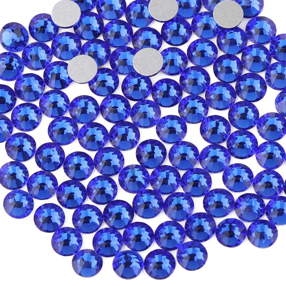beadsland Flat Back Crystal Rhinestones Round Gems, Sapphire (6.4-6.6mm) SS30/288pcs