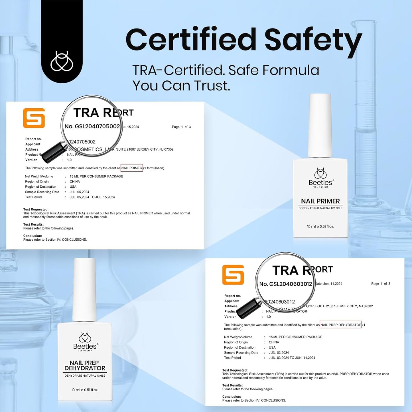 Beetles Gel Top Coat and Base Coat Set with Nail Dehydrator and Primer, 5 Pcs 10ml Glossy & Matte Top Coat Gel Nail Polish Nail Prep Acid-Free and Hema-Free Dehydrate Bond Primer Set for Acrylic