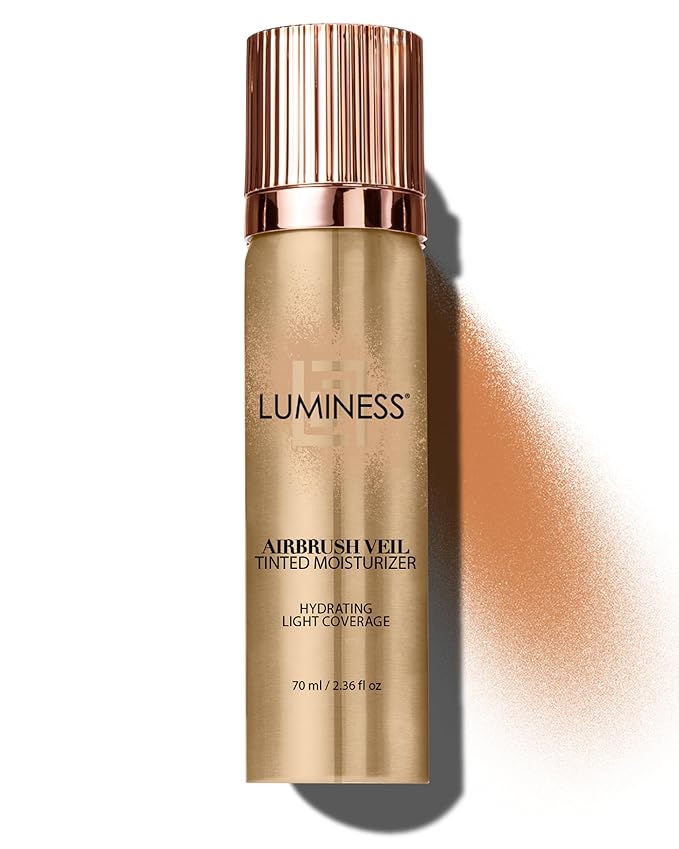LUMINESS Airbrush Veil Tinted Moisturizer, Tan 100 - Lightweight, Hydrating, & Skin-Plumping Face Moisturizer Spray - Facial Skin Tint with Hyaluronic Acid Ceramides, Glycerin, Aloe & Hydrolyzed Silk
