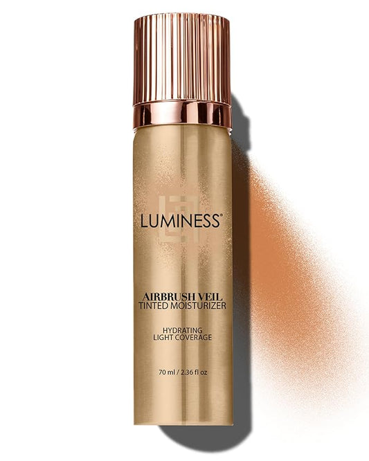 LUMINESS Airbrush Veil Tinted Moisturizer, Tan 100 - Lightweight, Hydrating, & Skin-Plumping Face Moisturizer Spray - Facial Skin Tint with Hyaluronic Acid Ceramides, Glycerin, Aloe & Hydrolyzed Silk