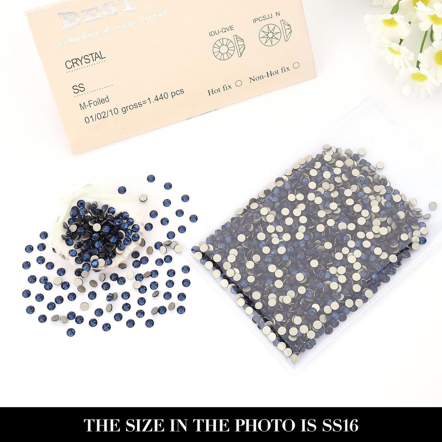 Novani Montana Rhinestones 1440pcs Flat Back Round Rhinestone Style 2088 Sparkly Crystal Gemstones for Nail Art and Crafting SS16,3.8-4.0mm