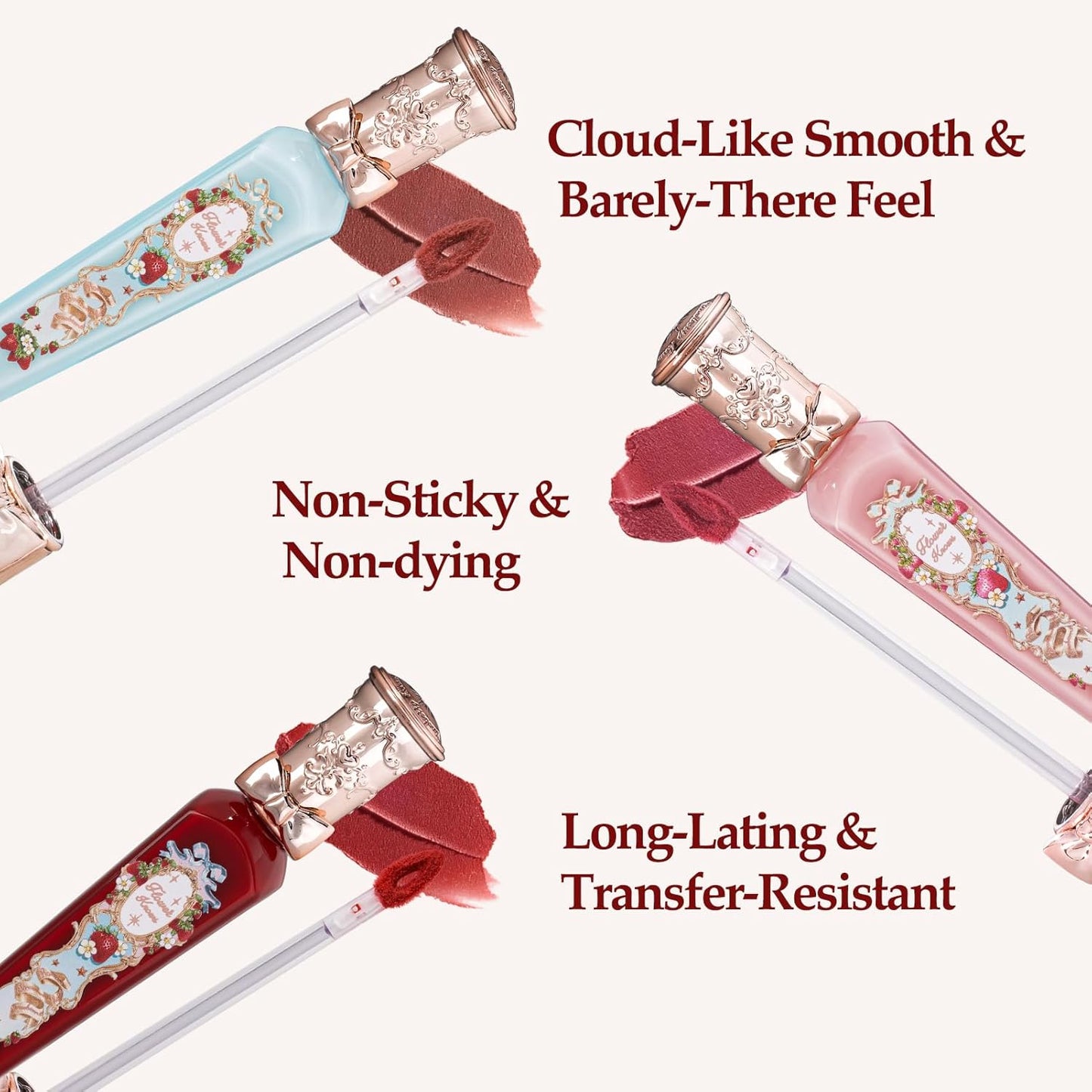 Flower Knows Strawberry Rococo Cloud Lip Cream,Velvety Matte Liquid Lipstick,Pink Lipstick,Long Lasting Lip Stain,Kiss-proof Blurred Lipstick for Girls&Women,0.12 Fl Oz(S04 Strawberry Moon)