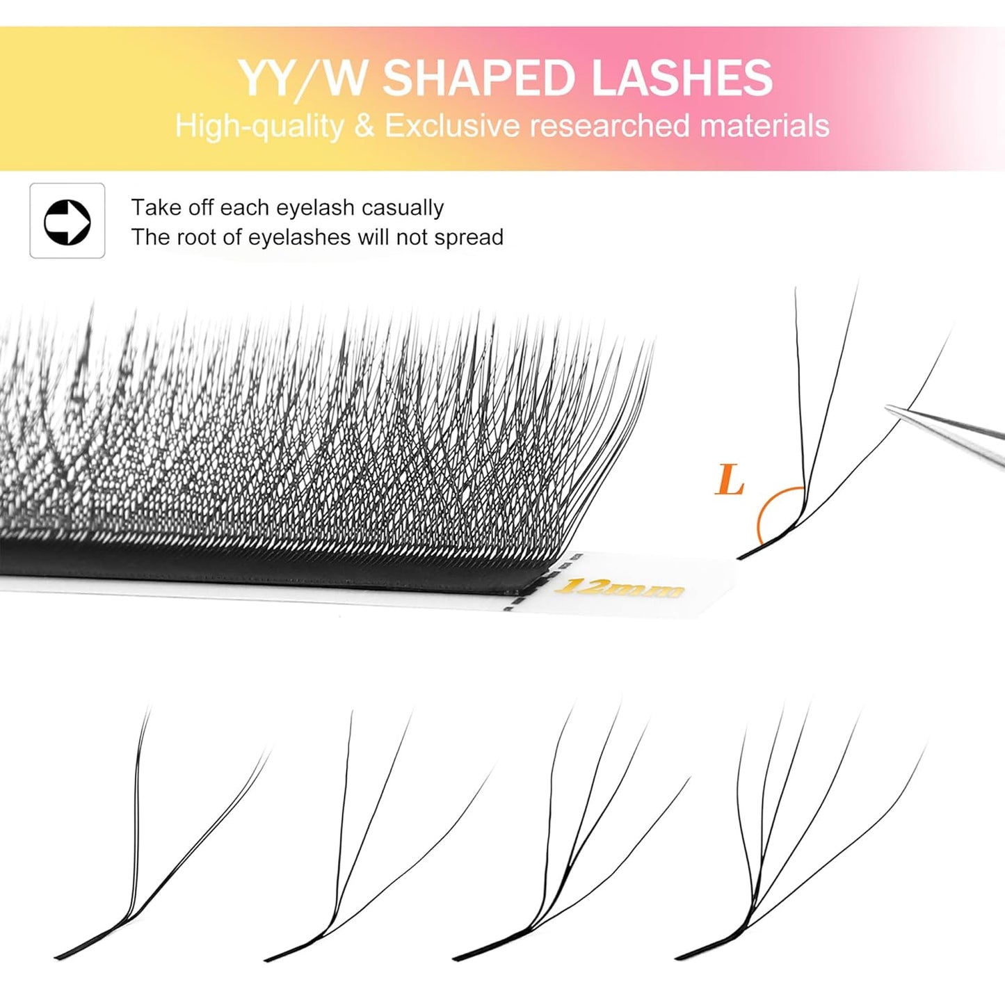 W Lash Extensions Supplies 4D Eyelash Extensions W Shape 0.07mm Thickness L/LU Curl Mix 8-15mm Premade Fans Easy Fan Lashes Matte Black 12 Rows Crisscross Eyelashes(W-4D-0.07-L,8-15mm)