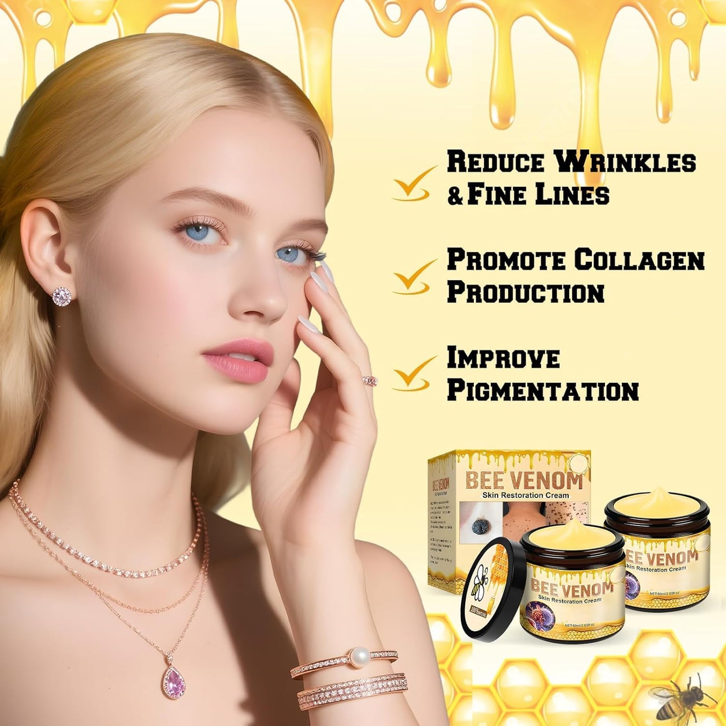 Bee Venom Skin Restoration Cream,Professional Bee Venom Skin Treatment Cream,Bee venom Comprehensive cream,Effectively Firms skin and Anti-Wrinkle Moisturizing (2Pcs)