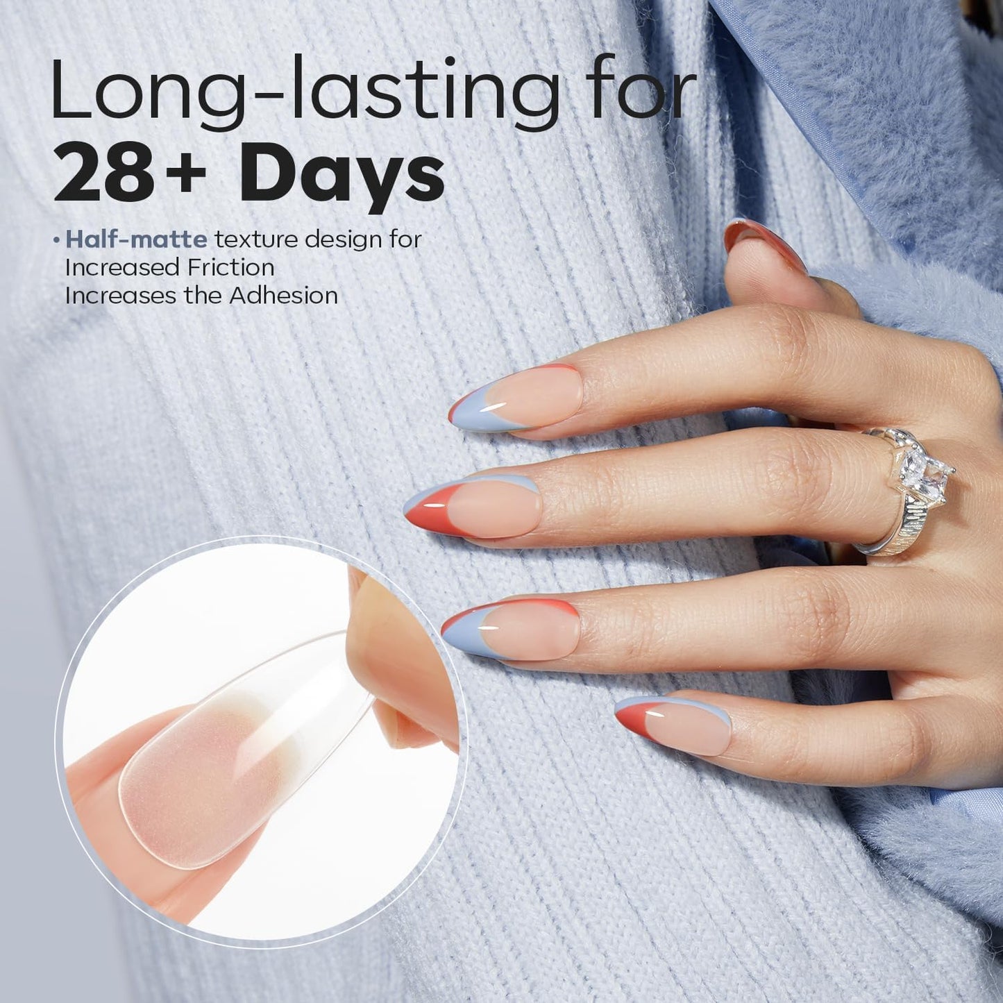 Modelones Almond Fake Nail Tips -510Pcs Medium Soft Gel Nail Tips Almond Shape Pre Etched Half Matte Full Cover Clear Acrylic Gel Kit False Press on for Extension Manicure Salon DIY at Home 15 Sizes