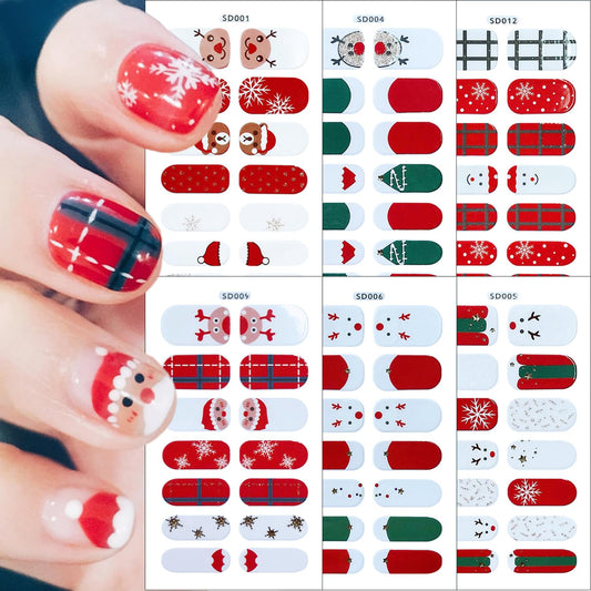 6Sheets Christmas Gel Nail Stickers White Snowflake Gel Nail Polish Strips Glitter Santa Claus Xmas Trees Elk Design Cute Christmas Stickers Full Wrap Winter Gel Nail Strips for Women Manicure DIY