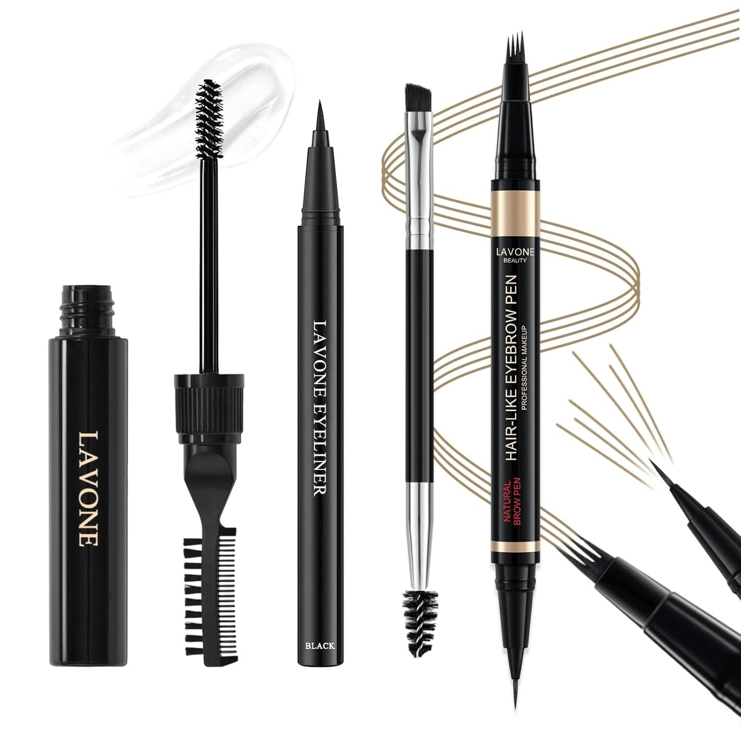 Eyebrow Pen Kit, with Microblading Eyebrow Pen, Eyebrow Gel, Eyeliner, Eyebrow Brush, Eyebrow Pencils for Women, Waterproof, Smudge Proof, Long Lasting Makeup Formula - Blonde