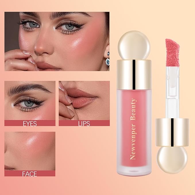 Liquid Highlighter, Liquid Blush with Face Brush Long Lasting Smooth Lightweight Smudge Proof Blush+ Highlighter