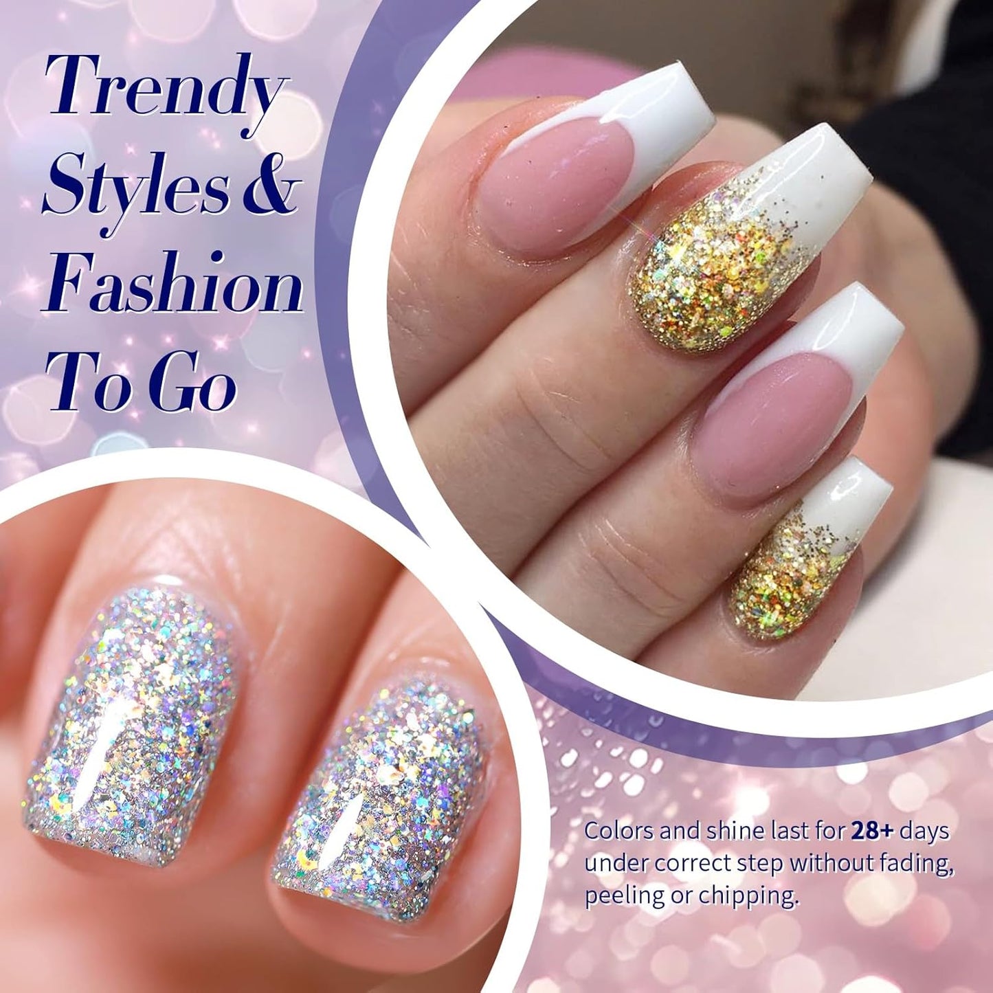 Born Pretty Glitter Gel Nail Polish Set Sparkly Shiny Gold Silver Pink Glitter Gel Polish Kit Soak Off UV Nail Gel Gift Box Nail Art Manicure Varnish Kit 7ML 6PCS