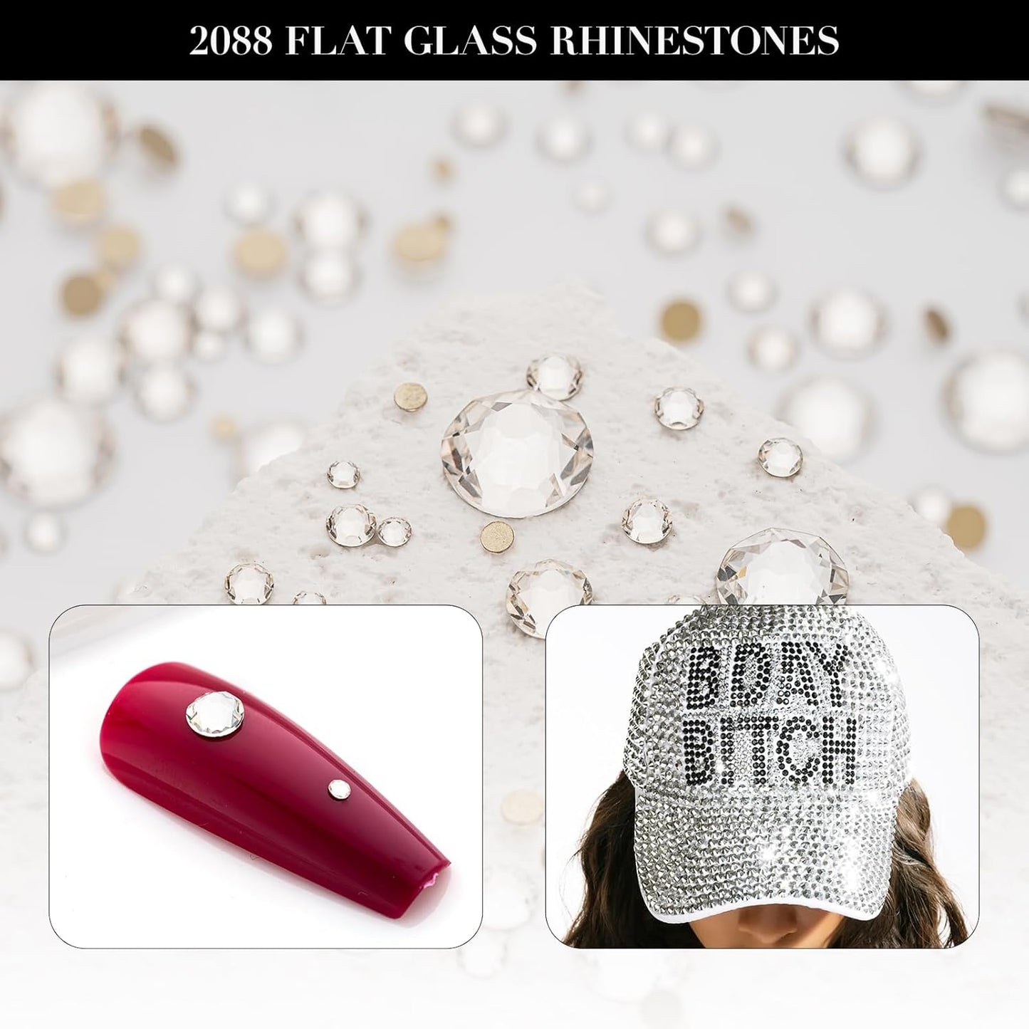 Novani Clear Rhinestones 1440pcs Flat Back Round Rhinestone Style 2088 Sparkly Crystal Gemstones for Nail Art and Crafting SS10,2.7-2.9mm