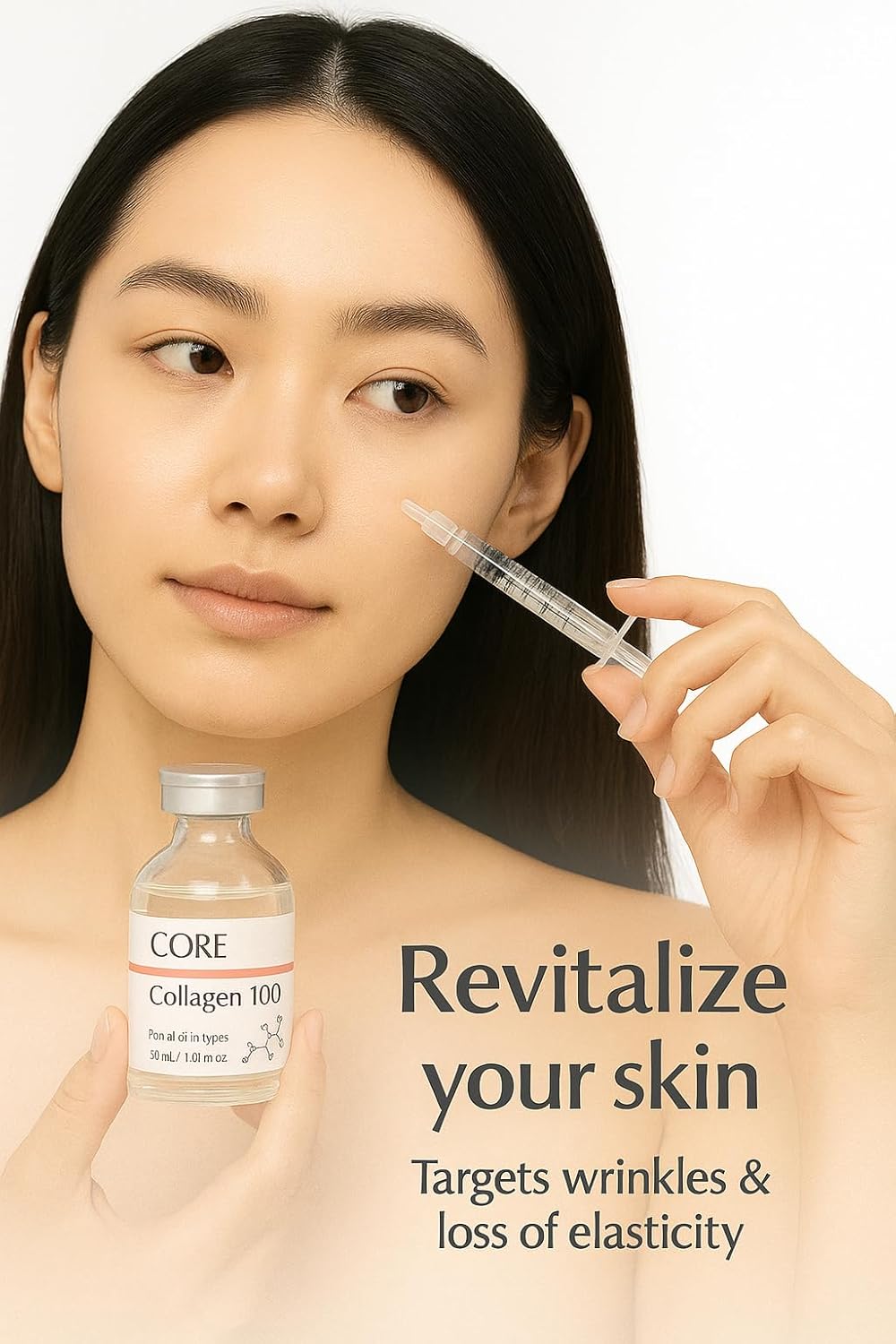 Collagen 100 Ampoule – Skin Elasticity & Anti-Aging Serum for Fine Lines and Wrinkles – 30mL + Needleless Syringe