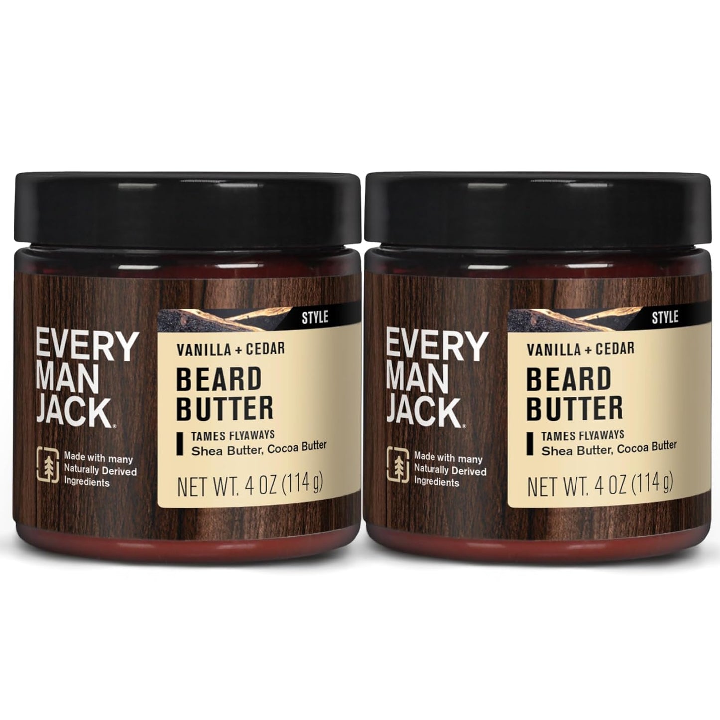 Every Man Jack Beard Butter- Vanilla & Cedar Fragrance - Hydrates and Styles Dry, Unruly Beards While Relieving Itch - Naturally Derived w/Shea Butter & Coconut Oil - 4 oz (2 Pack)