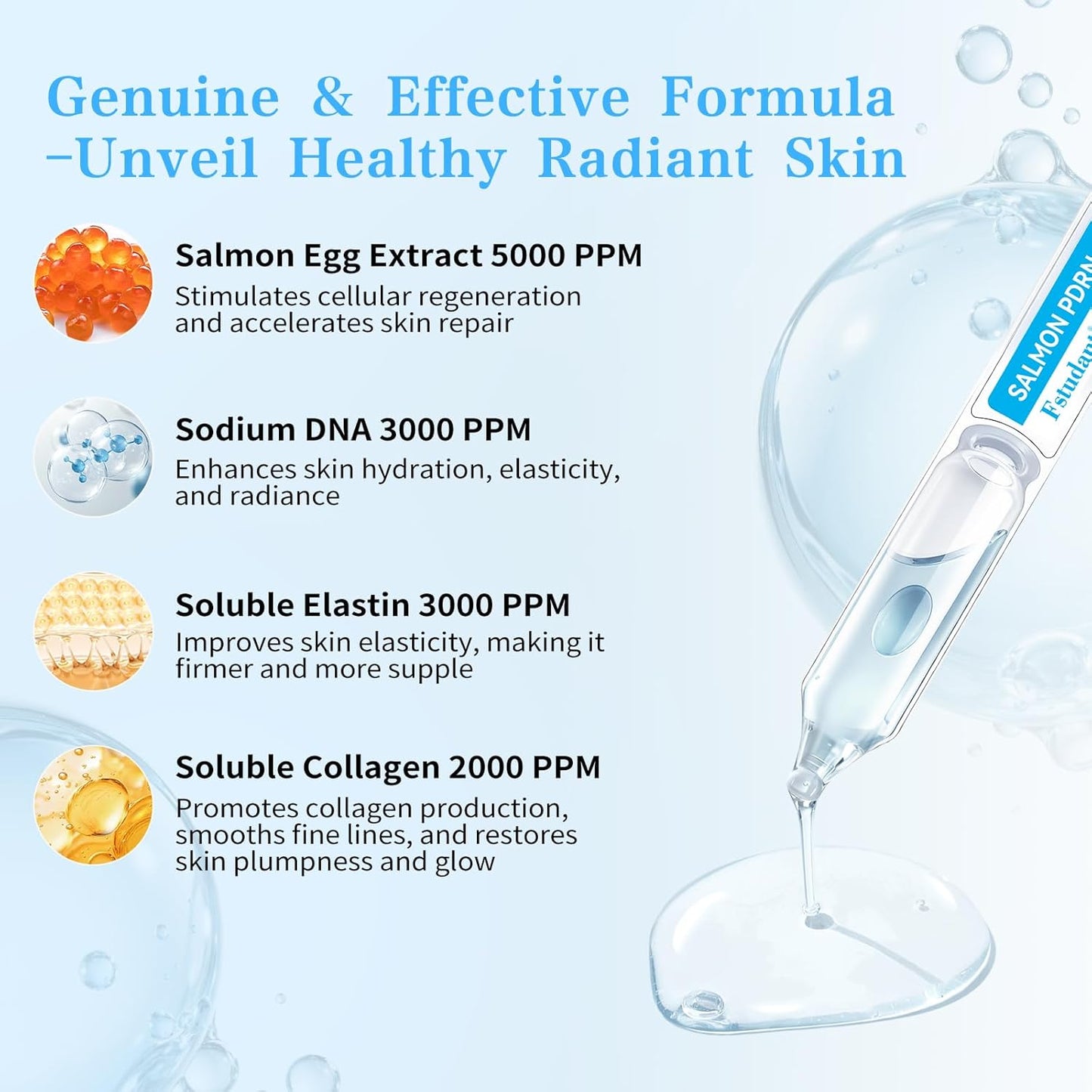 Salmon DNA PDRN Peptide Serum | 99% Salmon DNA PDRN Intensive Ampoule | Peptide, Collagen, Hyaluronic Acid, Niacinamide - Uneven Skin Tone, Anti-Aging, Moisturizing | Korean Skincare 0.05 fl oz x 30e