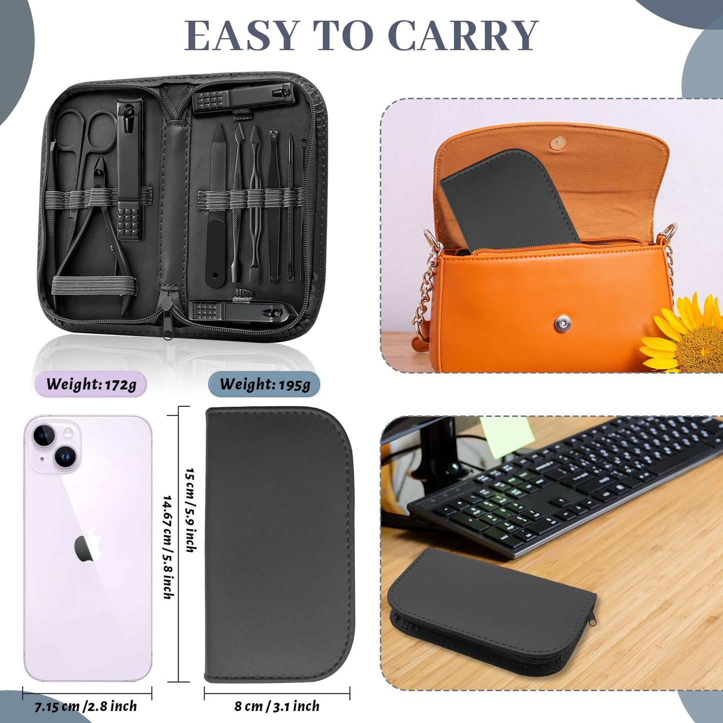 Manicure Set Nail Clipper Kit Pedicure Manicure Kit 12 In 1 Professional Pedicure Set Women Mens Personal Care Set with Travel Case Black