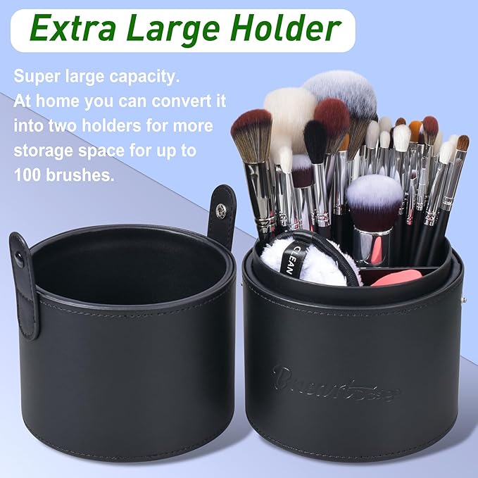 Bueart Design Pro makeup Artist 34Pcs Deluxe Real Goat Hair Horse hair Makeup Brushes Set with extra Large Holder High End Professional labeled makeup brush set with natural Pony Hair