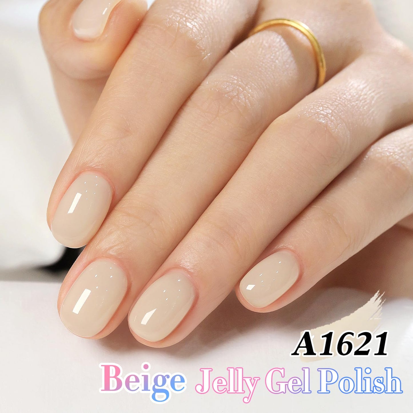 Double Rhythm 0.50 OZ Translucent Gel Polish Same Color Same Bottle Sheer Pastel Neutral Natural Milky 15 ML Jelly UV Nail Art DIY at Home (Beige-A1621)
