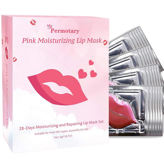 Permotary 28 PCS Collagen Lip Mask Crystal Lip Care Gel Pads for Moisturizing & Reducing Chapped, Smoothing Lip Fine Lines-Lip Patches for Firms & Hydrate and Plump Your Lips