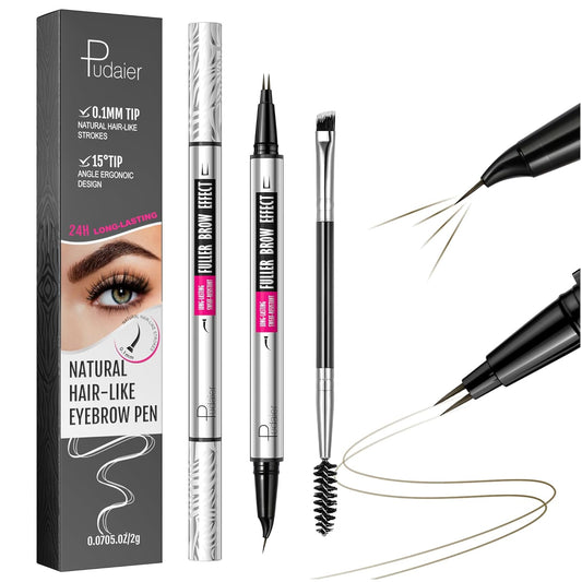 2-in-1 Dual Ended Microblading Eyebrow Pen & Eyebrow Brush, Waterproof 2-Fork-Tip & Precise Brush-Tip for Natural Hair-Like Brows, Perfect Eyebrows Make up,Last 24Hrs.