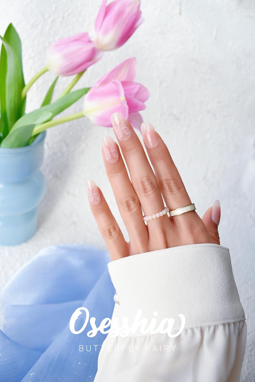 Semi Cured Gel Nail Strips, 20 pcs Nail Wraps, Glaze Stickers, Salon Quality French Manicure, Full Decal Gel Polish Strips, Long Lasting SCG, Easy on, UV Required (Butterfly Fairy)