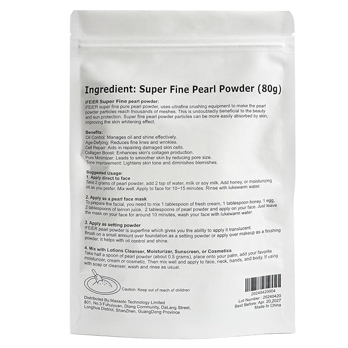 Pure Freshwater Pearl Powder for Skincare and Homemade Cosmetics Grade. 80g(2.82oz) SuperFine Pearl Powder for DIY lotions | creams | serums | making face mask, Natural and Oranic