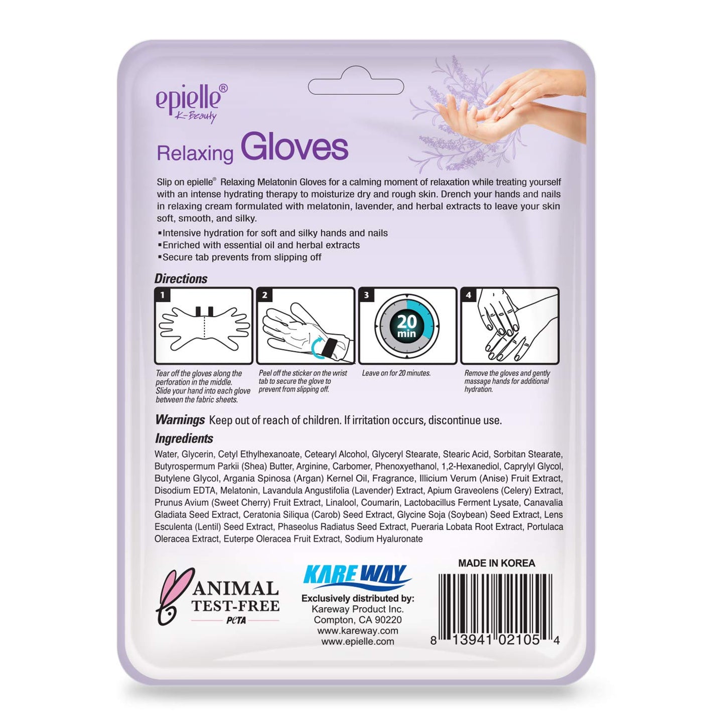 Epielle Relaxing & Nourishing Hand & Foot Masks 12 Pairs, Repair and Relax Dry Hands & Cracked Heels with Lavender Extract & Hemp, Korean Skin Care, Spa Self Care Gifts for Women, 6 Gloves & 6 Socks