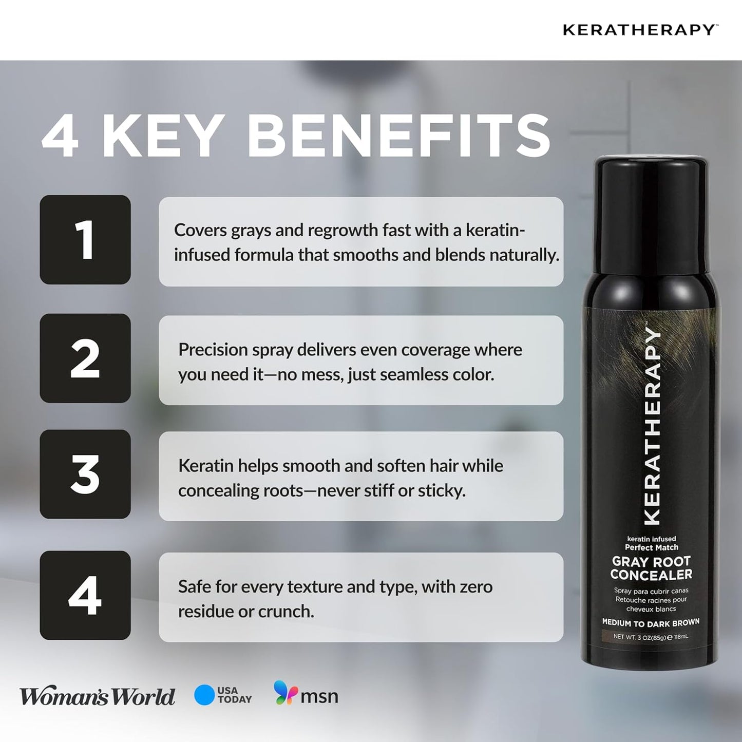 Keratherapy Keratin Infused Perfect Match Gray Root Concealer Spray, Dark Brown, 3 oz, 118 ml - Root Cover Up Spray to Hide Gray Roots - Keratin Therapy Hair Darkening & Temporary Scalp Concealer