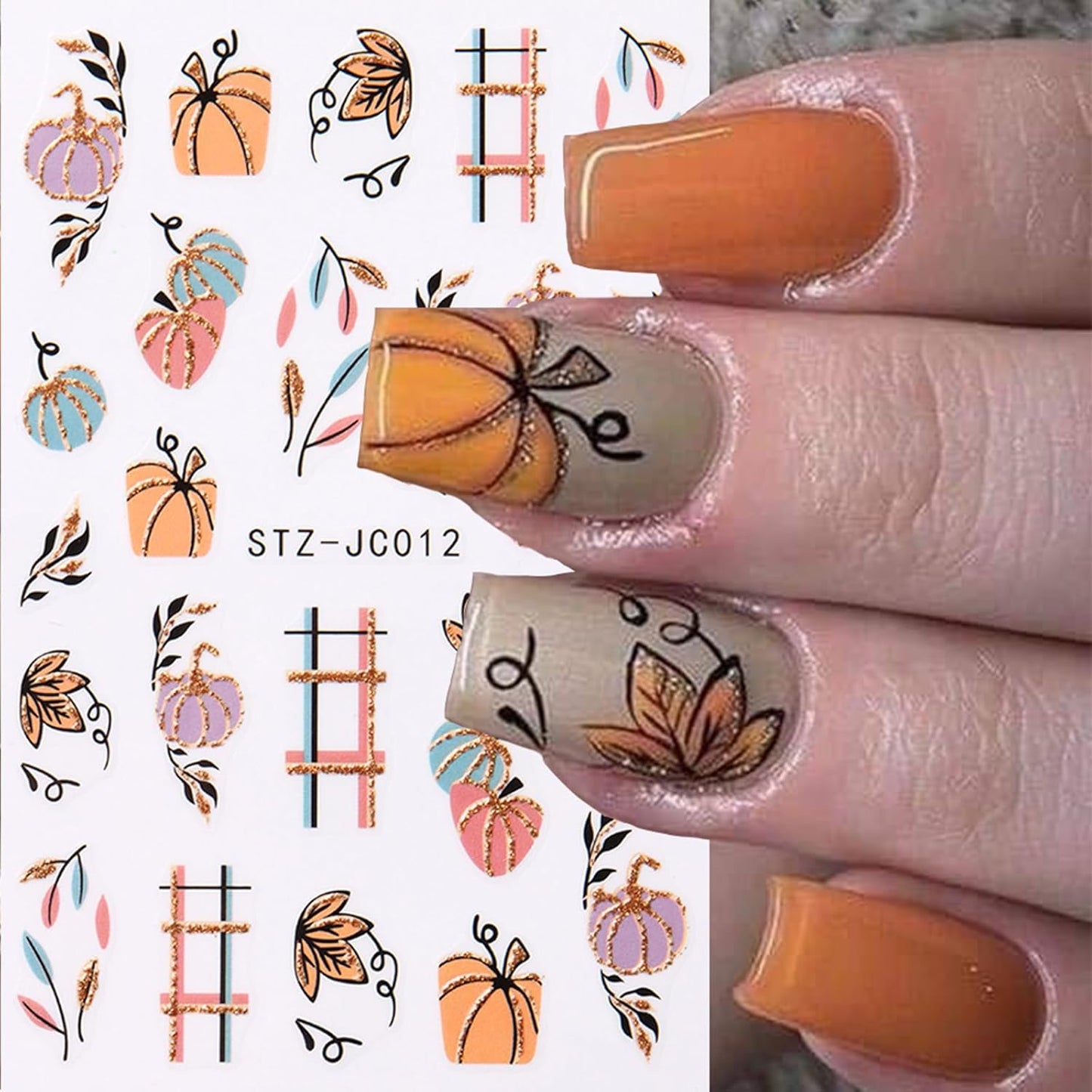 Maple Leave Nail Art Sticker Decals, Fall Pumpkin Maple Leaves Nail Stickers 6PCS Autumn Nail Decals for Nail Art Colorful Leaves Design Nail Supplies Elegant Self Adhesive Decals for Women Nail Decor