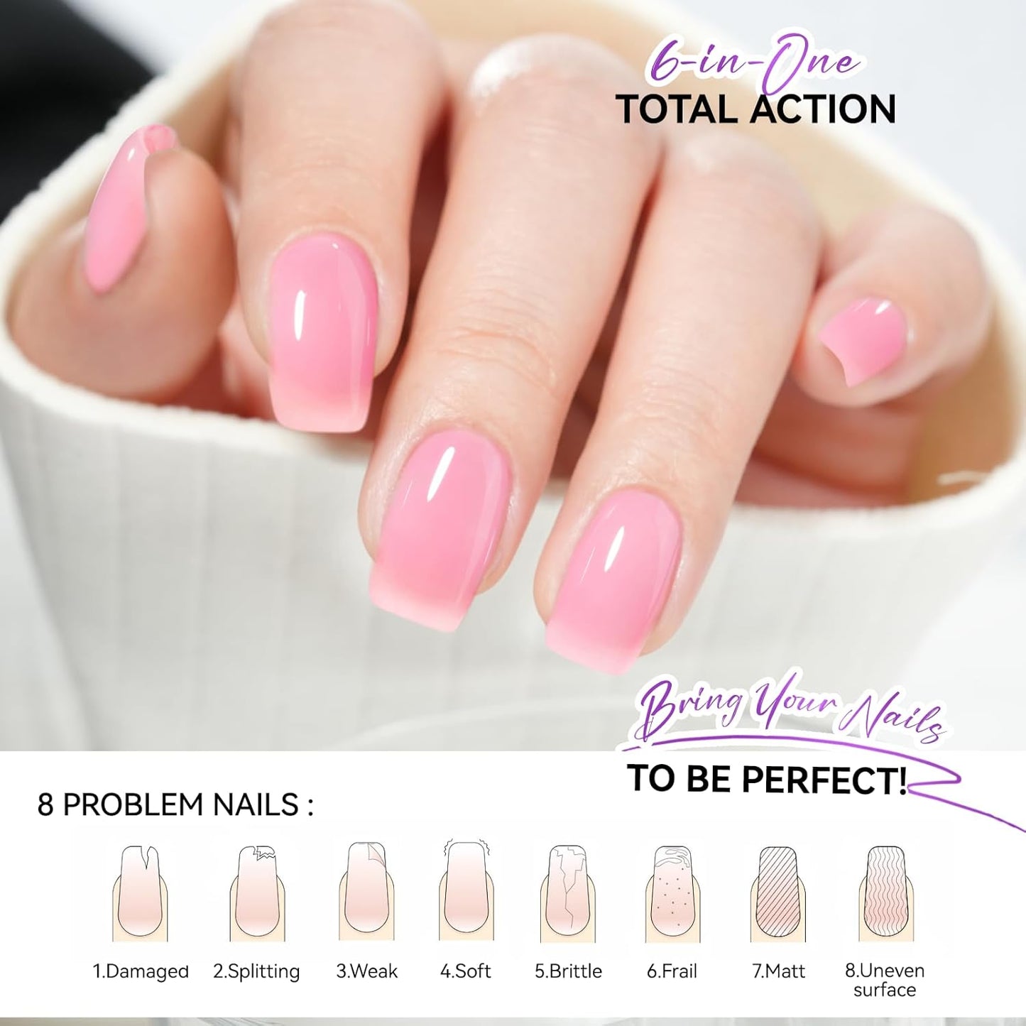 Nail Polish Strengthener and Growth Treatment: Pink 15ml Gelike EC Natural Nail Hardener Extra Strong and Growth - Long Lasting Nail Repair for Damaged Nails - For Daily Work Home Salon