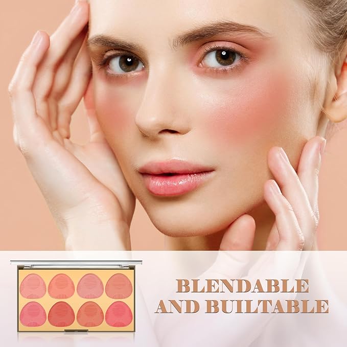 DAGEDA 8 Colors Blush Palette Makeup, Natural Face Blush for Cheeks, Smooth Powder Blush Palette with Brush,Facial Makeup Blushes Set