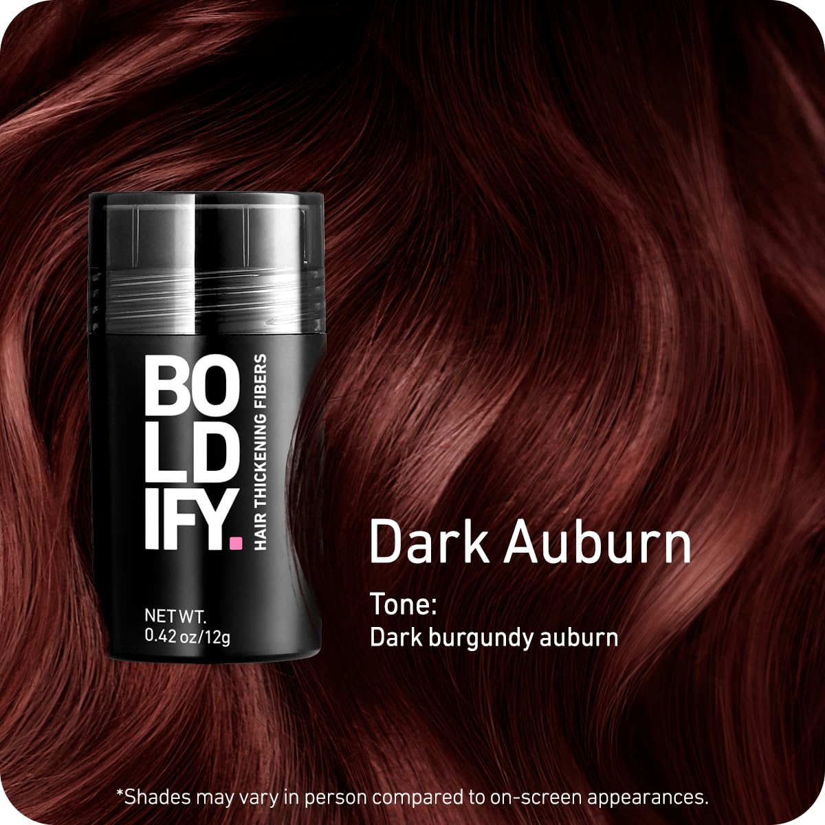 BOLDIFY Hair Fibers (12g) - Fill In Thinning and Fine Hair for an Instantly Fuller, Thicker Look - 14 Shades for Women & Men - Dark Auburn