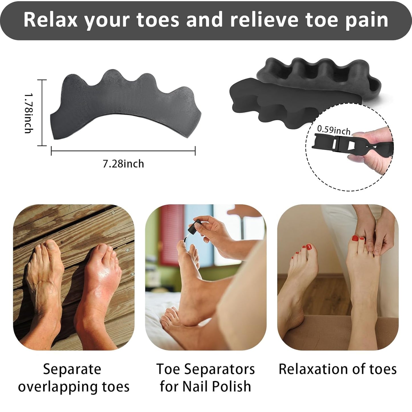 SUNFATT Toe Spacers for Men ang Women,Toe Separators for Women,Relieves Overlapping Toes,Bunions Corrector and Hammer Toe Pain,Gel Toe Spreader Separates and Relaxes Toes.2 Pcs