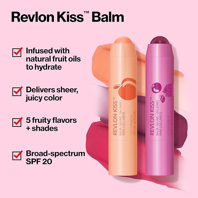 Revlon Lip Balm, Kiss Tinted Lip Balm, Face Makeup with Lasting Hydration, SPF 20, Infused with Natural Fruit Oils, 010 Tropical Coconut, 0.09 Oz