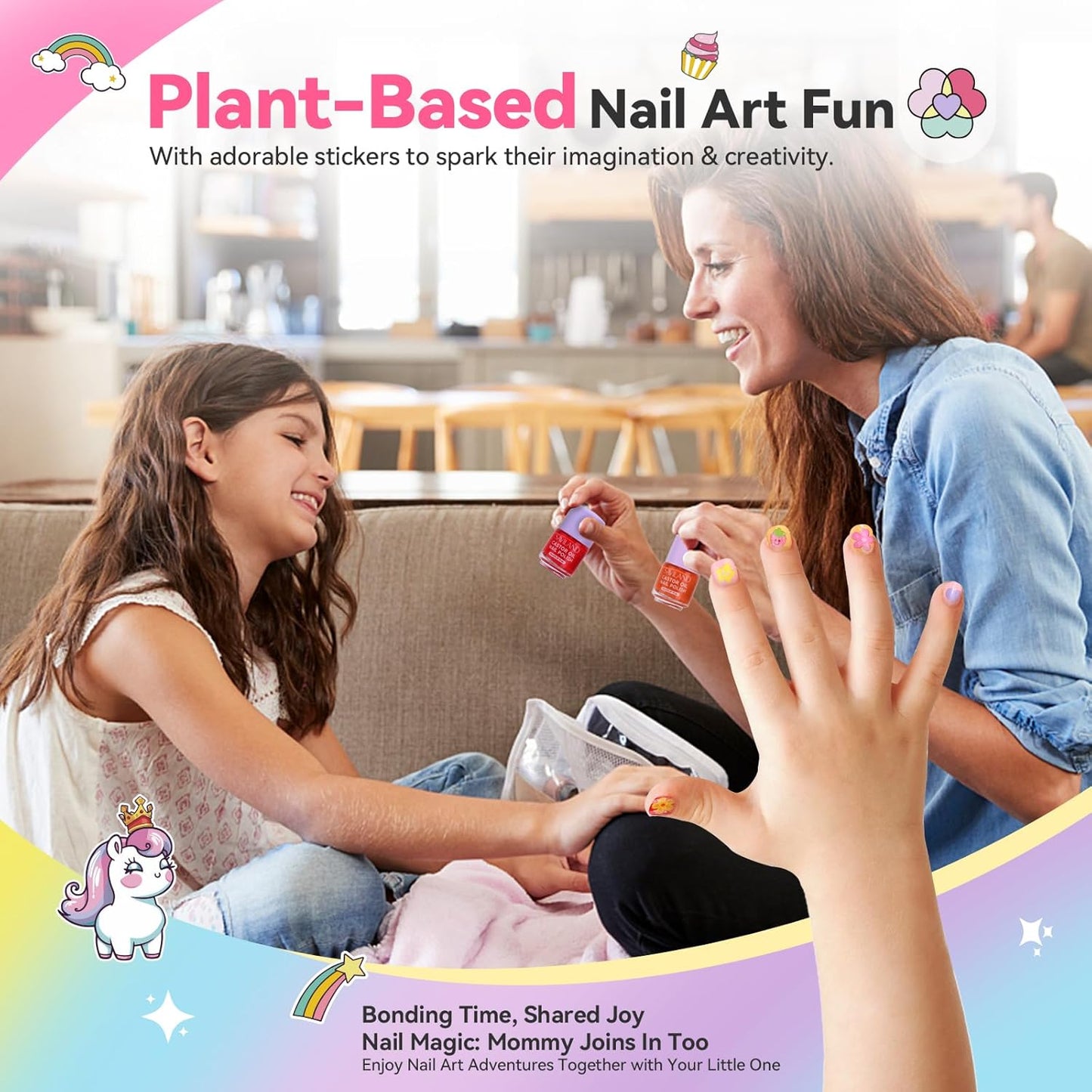 SAVILAND Glamkids Kids Nail Polish Set: 12 Colors Quick Dry Non-Toxic Nail Polish for Toddler, Water Based Peel-Off Fingernail Polish Safe Nail Art Kit with Sticker for Girls & Boys Ages 5-12 Manicure