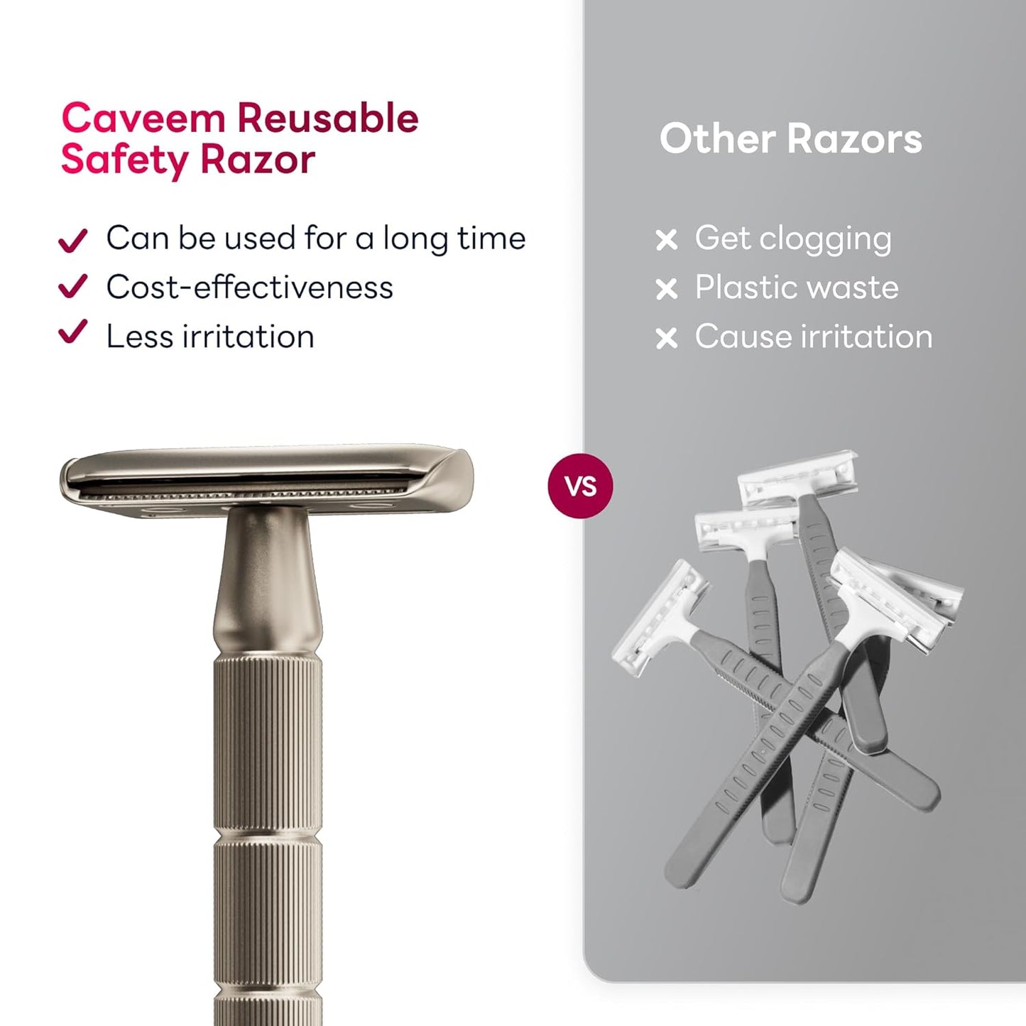 Double-Edge Safety Razor, Single-Blade Razors with 5 Stainless Steel Razor Blades for Men and Women, Reusable Metal Razor – Champagne Matt