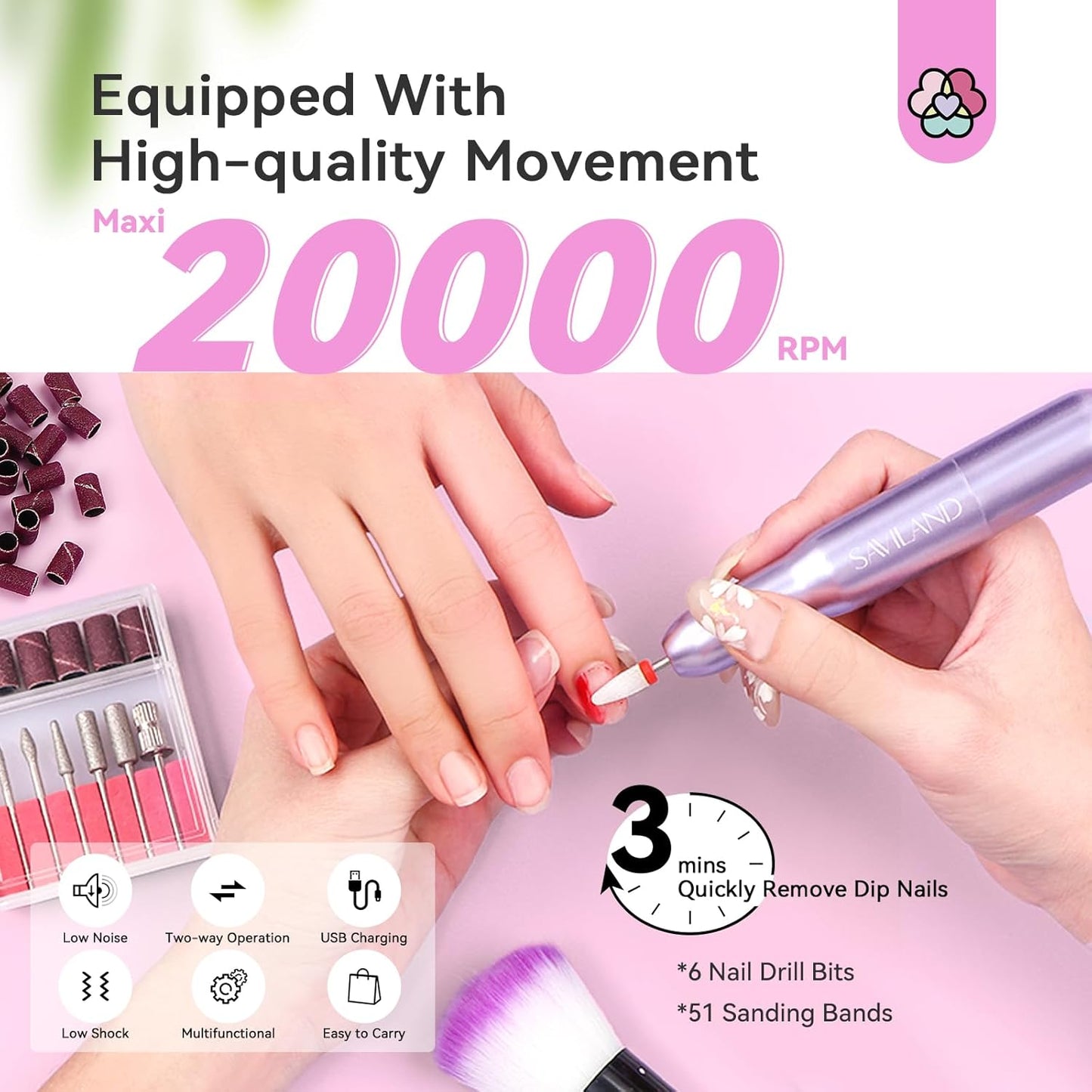 SAVILAND Dip Powder Nail Kit with Drill - 20 Colors Summer Dip Nails Powder Starter Kit with Everything Dip Liquid Set Dipping System Base Top Coat Activator for Dip Manicure Art Salon DIY